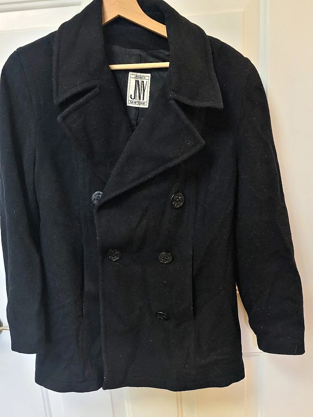 Jones New York Black Double-Breasted Pea Coat Like New